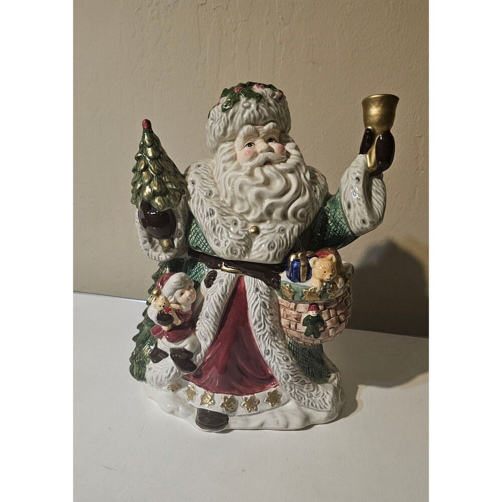 1994 Fitz & Floyd Omnibus GREEN ROBE SANTA 11" Christmas Cookie Jar